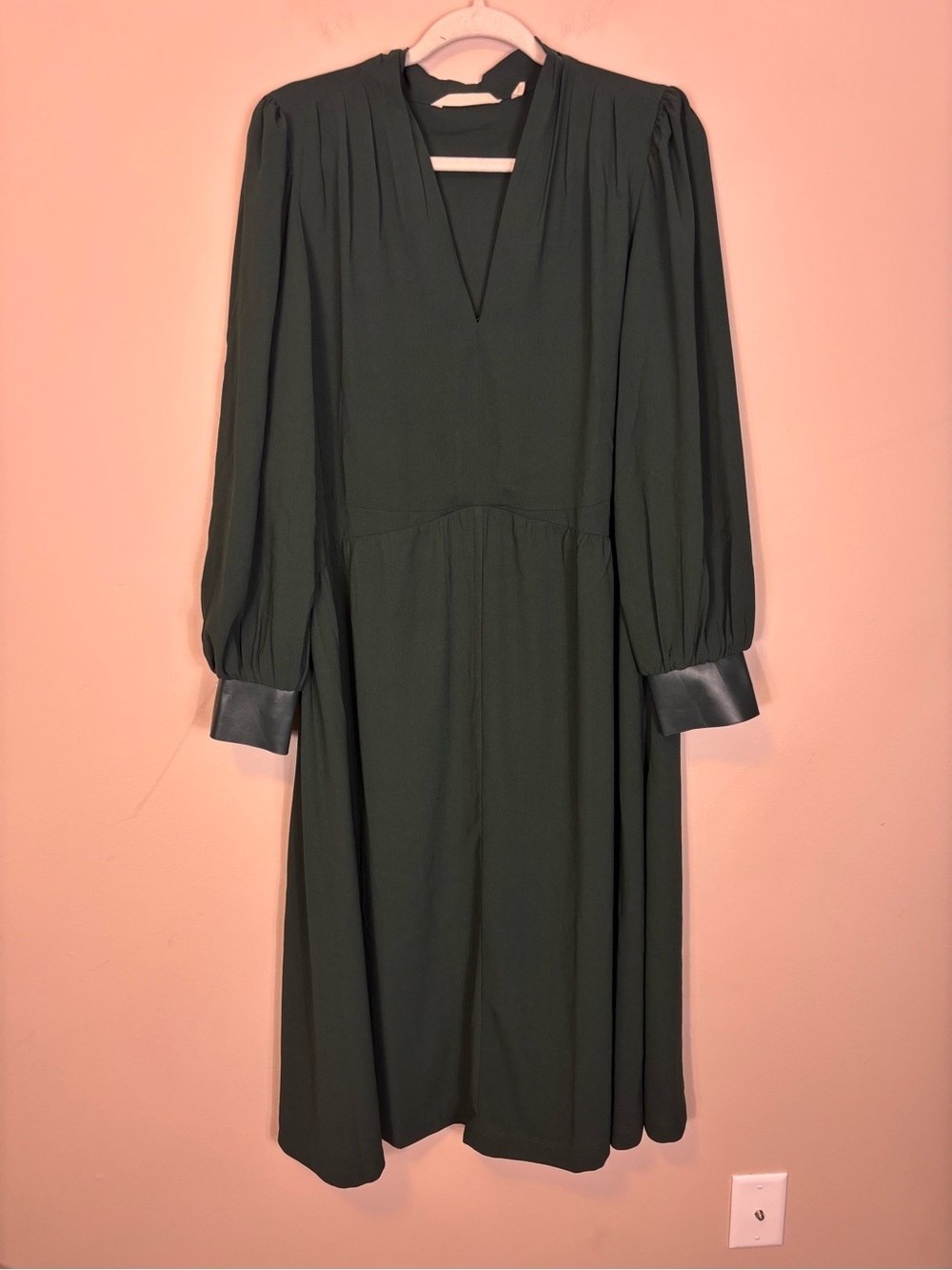 Soft Surroundings Deep Forest Green V-Neck Long Sleeve Midi Dress Plus Size 18